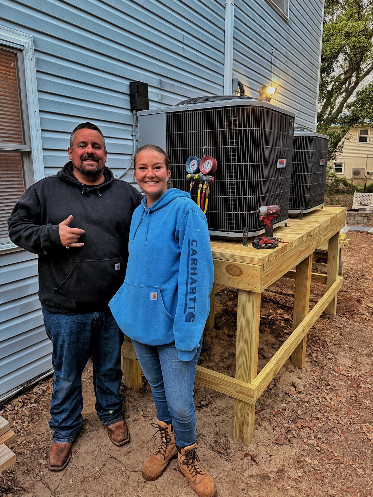 Ferguson & Sons team members beside installed HVAC equipment