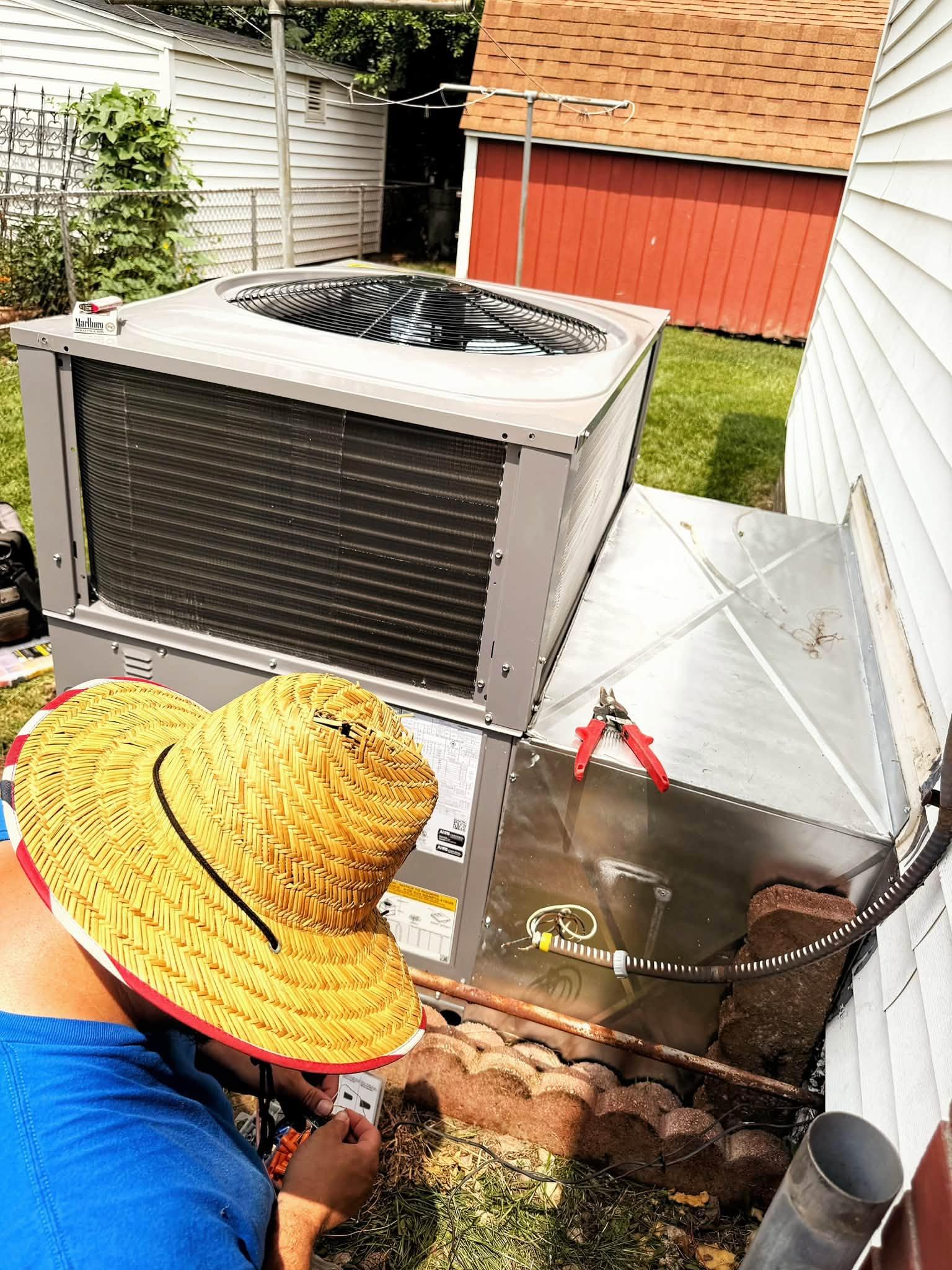 Residential package HVAC unit after installation