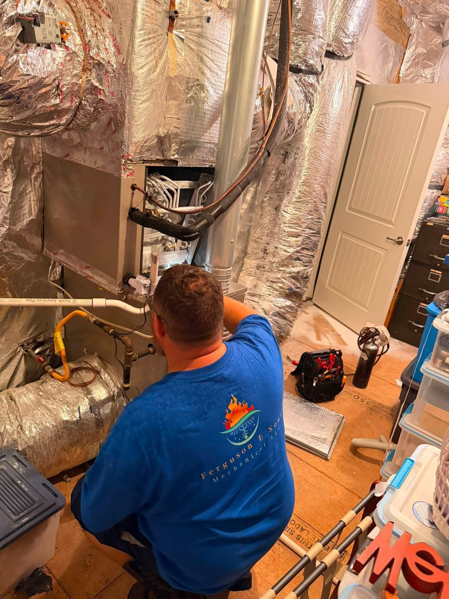 Indoor heating system being serviced